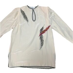 Mignon International 100% Silk Floral Leaf Tunic Womens 8 Preppy Corp Minimalist